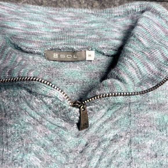 SOL blue Cowl Neck Sweater with Textured Knit pure Baby Alpaca made in Peru - Picture 4 of 6